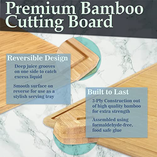 BambooMN Bamboo Burner Cover Cutting Board - 3 Ply - Extra Large - Grooved/Flat (30" x 24" x 0.75") - 2 Pieces - size: 30" x 24" (3-Ply)