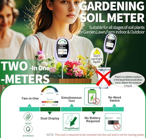 HSLGOVE Soil Test Kit, 2-in-1 Soil Moisture Meter/Soil PH Meter, Dual Screen Soil Tester, Soil Moisture Meter for Plants Watering/Gardening for Lawn,Farm Indoor&Outdoor Use-Lavender Purple