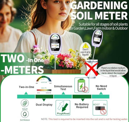 HSLGOVE Soil Test Kit, 2-in-1 Soil Moisture Meter/Soil PH Meter, Dual Screen Soil Tester, Soil Moisture Meter for Plants Watering/Gardening for Lawn,Farm Indoor&Outdoor Use-Lavender Purple