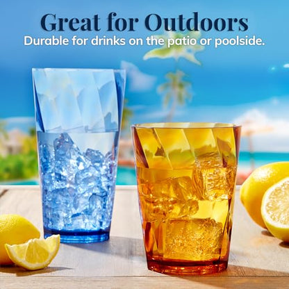 US Acrylic Optix Plastic Reusable Drinking Glasses (Set of 16) 14oz Rocks & 20oz Water Cups in Jewel Tone Colors | BPA-Free Tumblers, Made in USA | Top-Rack Dishwasher Safe - size: 14 ounces/20 ounces