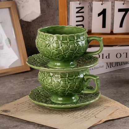 KAMMAK Tea Cups and Saucers Set of 2, 8.5 oz Porcelain Coffee Cups, 561N | Stackable Espresso Mugs, Ceramic Demitasse for Coffee, Cappuccino, Latte, Americano, Tea - size: 7KPSP561N
