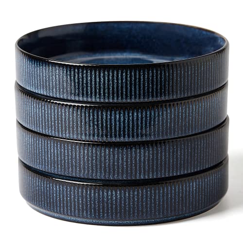 famiware Star 7.5" Pasta Bowls Set of 4, Plate Bowls, Nebulas Blue | Double Reactive Glaze, Microwave & Dishwasher Safe, Lead-free and Cadmium-free, Stoneware Scratch Resistant, Kitchen Bowls - color: Nebulas Blue, size: 4 Pcs