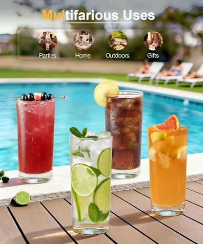 Drinking Water Glass Cups Set,Crystal Highball Glasses cups set of 12,16oz | Wide Mouth Design Tall Glassware for Cocktail Parties, Family Dinners - style: Modern