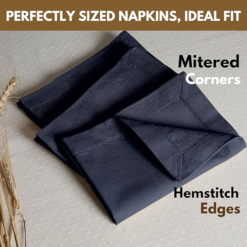 Native Fab Cloth Napkins Set of 4, 100% Cotton, Hemstitch Mitered Edges, Washable Fabric Napkins, 18x18 inch, Soft, Breathable, Reusable Hotel Quality Napkins for Events, Party, Wedding - Navy Blue - color: Navy Blue, size: 18" x 18" (Set of 4)