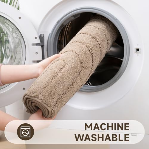 Pauwer Bathroom Rugs Sets 5 Piece, Absorbent Non Slip Bath Mat Set, Beige | Machine Washable, Microfiber Plush, Quick Dry Runner, U Shaped Contour Toilet Rugs, Shower Mats and Toilet Lid Cover - color: Beige
