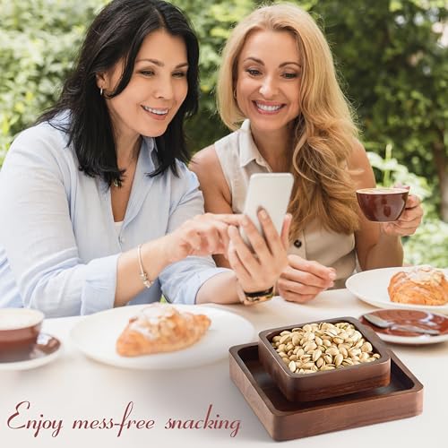 FANATU Wood Pistachio Snack Bowl with Shell Storage, Double Dish (Walnut) | Magnetic Removable Lid Creates A Convenient Nut Serving Tray For Quick Refills, Cleanup, Movie Nights And Parties - color: Walnut
