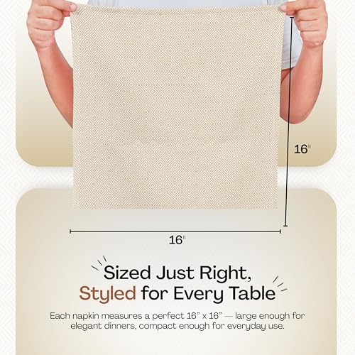 Beige Cloth Napkins Set of 12, 16x16 Inch, 100% Cotton, Diamond Pattern, Soft, Durable, Machine Washable Table Linen Napkin for Dinner, Farmhouse Dining, Family Gatherings, Daily Use - color: Beige, size: 16" x 16" (Set of 12)