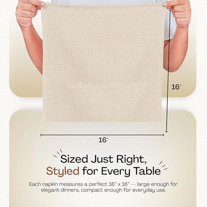 Beige Cloth Napkins Set of 12, 16x16 Inch, 100% Cotton, Diamond Pattern, Soft, Durable, Machine Washable Table Linen Napkin for Dinner, Farmhouse Dining, Family Gatherings, Daily Use - color: Beige, size: 16" x 16" (Set of 12)
