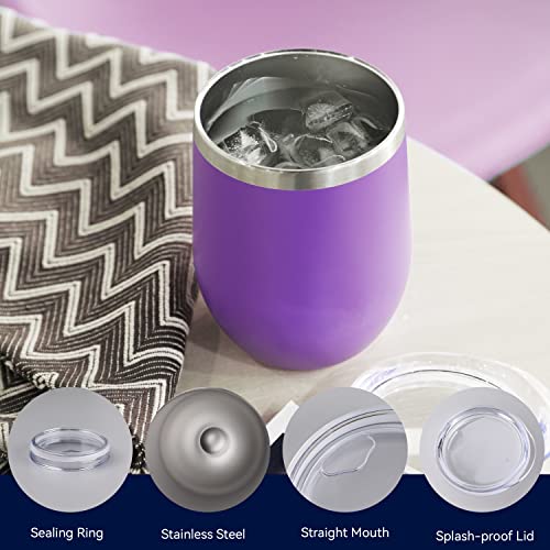 DOMICARE Stainless Steel Wine Tumbler Bulk with Lid, Personalized Insulated Tumblers Set, 12oz Travel Coffee Cups Pack of 1, Purple - color: Purple, size: 1 Count (Pack of 1)