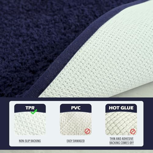 Navy Blue Bathroom Rug Set 2 Piece Bath Mat 21x34 U Shape Toilet Rug 21x21 | Absorbent,Washable,Non Slip Bathroom Rugs Sets,Contour Mat for Toilet - color: Navy Blue