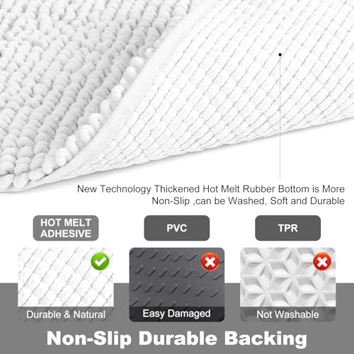 Thick Soft Absorbent Bath Rugs, Hot Melt Rubber Backing Bathroom Mat, Machine Washable Plush Bathroom Floor Mat, Bath Rugs Set for Tub Shower, Home Decor Accessories (White, 20"x30")