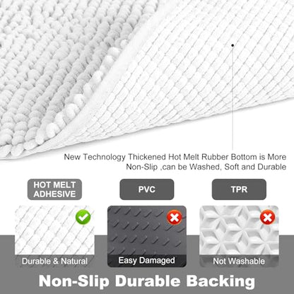 Thick Soft Absorbent Bath Rugs, Hot Melt Rubber Backing Bathroom Mat, Machine Washable Plush Bathroom Floor Mat, Bath Rugs Set for Tub Shower, Home Decor Accessories (White, 20"x30")