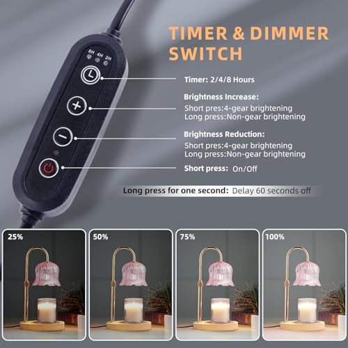 Candle Warmer Lamp with Timer: Flower Shape Wax Lamp Candles No Flame Home Decor Pink Candles Warming Lights - color: Pink