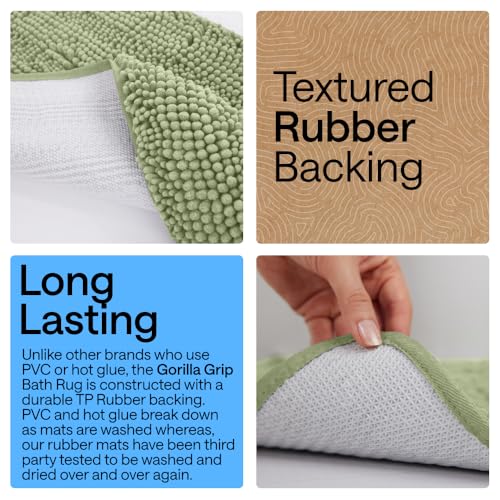 GORILLA GRIP Bathroom Rug Sets 3 Piece, Bath Mat Set and Oval Toilet Base with Rubber Backing, Plush Absorbent Shaggy Chenille Washable Mats, Includes 24x19.5, 24x17 and 36x24 Inch Rugs, Sage - color: Sage, style: 24"x19.5" + 24"x17" + 36"x24" - 3 Pack