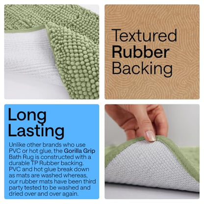 GORILLA GRIP Bathroom Rug Sets 3 Piece, Bath Mat Set and Oval Toilet Base with Rubber Backing, Plush Absorbent Shaggy Chenille Washable Mats, Includes 24x19.5, 24x17 and 36x24 Inch Rugs, Sage - color: Sage, style: 24"x19.5" + 24"x17" + 36"x24" - 3 Pack