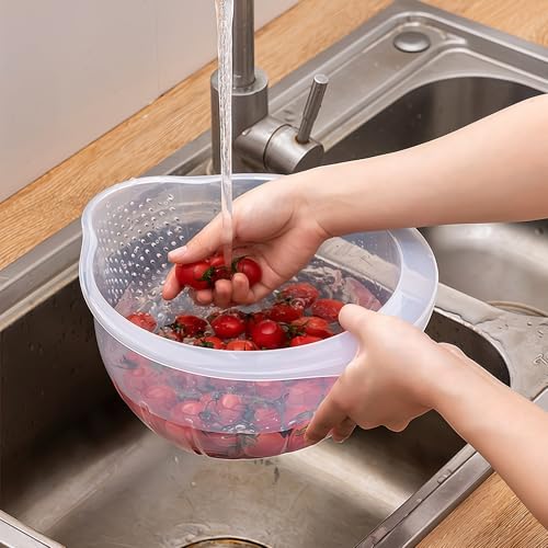Japanese Rice Strainer Quinoa Washing Bowl Small Grains Washer Cleaner | Plastic Side Drainers Colander for Rinsing Fruits, Vegetables and Beans, BPA-Free - color: Clear