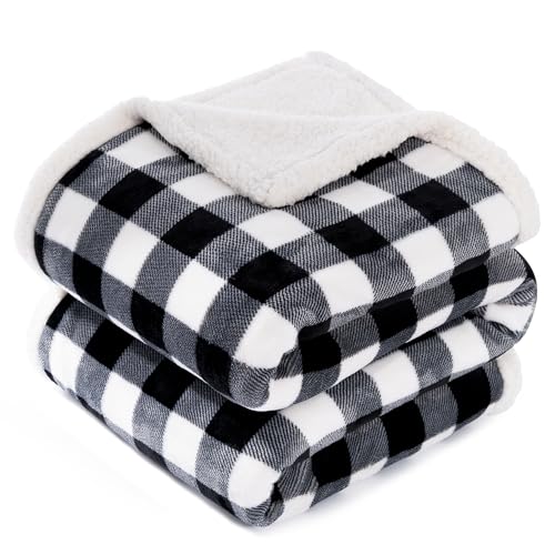 BEAUTEX Christmas Sherpa Fleece Throw Blanket Soft Warm Buffalo Plaid | Plush Blanket & Throw, Winter Cozy Fuzzy for Couch, Sofa, Bed (Black, 50" x 60") - color: Black, size: Throw-50"x60"