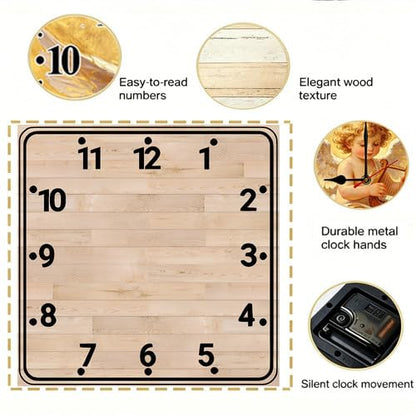 Wooden Square Wall Clock 10 Inch Minimalist Black Digital Clock Non-Ticking Battery Operated for Living Room Kitchen Bedroom Office Kids Room School - color: C1