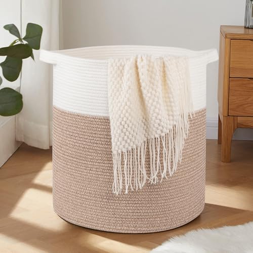 OIAHOMY 80L Laundry Hamper, Storage Basket with Handles, Laundry Basket For Toys, Pillows, Blankets,Clothes-20x18in-Brown&White - color: Brown&White, size: 18*18*20in