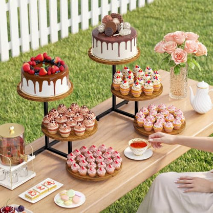 Emfogo Wooden Cupcake Stand, 3 Tier Dessert Table Display Set, Wood Dessert Tower for Party Afternoon Tea Baby Shower Wedding Birthday, Large Tiered Serving Stand for Cake Cookie Food (2 Pack) - color: 2pack 11.6" diameter