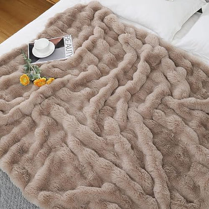 Faux Fur Throw Blanket Plush Thick Fleece Blanket Fluffy Cozy Soft Warm Blankets Throws for Bed, Couch, Sofa, Office, Camping 50''x60'' Camel - color: D-camel, size: 50''x60''