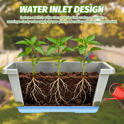 7 Pack 17 Inch Rectangular Plastic Window Box Planters(Offwhite) | Includes trowel, waterproof mat & gloves, perfect for indoor/outdoor herbs, veggies, and flowers - color: Offwhite