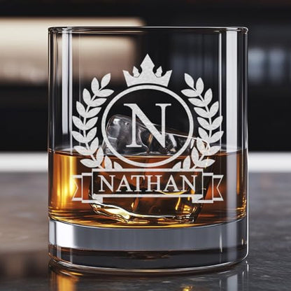 Personalized Whiskey Glass for Men, Custom Engraved Name & Initial Rocks Glasses, 11oz, Barware for Men, Father’s Day Gifts - Set of 4 - color: Whiskey Set Of 4 Personalized Name Monogram