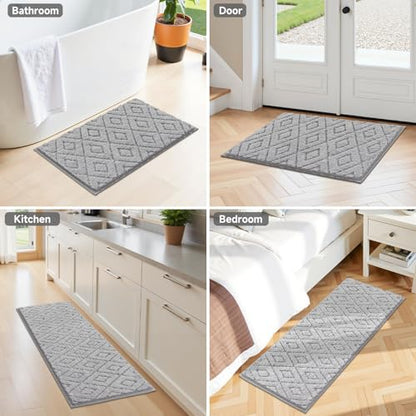 Bsmathom 3 Piece Bathroom Rug Sets, Non Slip Microfiber Bath Mat Light Gray | Plush Water Absorbent Bath Rug Sets with U-Shaped Contour Toilet Mat, Machine Washable Carpet for Bathroom Sink, Shower - color: Light Gray
