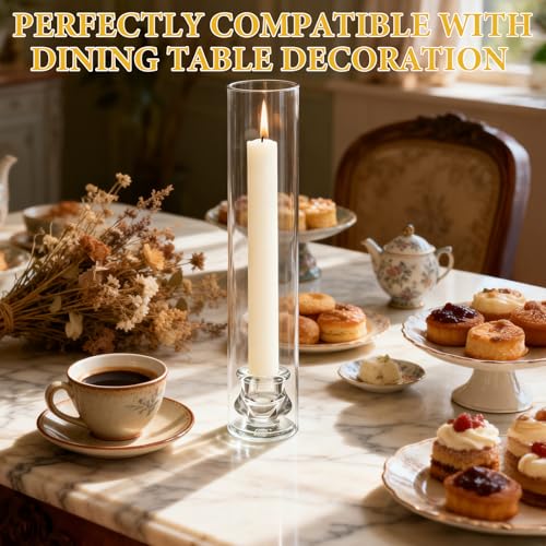 16 Set Clear Glass Hurricane Candle Holders, 12.5" Open Ended Bottomless Windproof Cylinder & 2.1" Taper Candlestick Holders for Wedding Party Home Hotel Decor