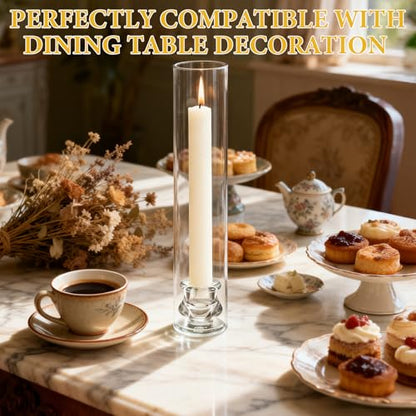 16 Set Clear Glass Hurricane Candle Holders, 12.5" Open Ended Bottomless Windproof Cylinder & 2.1" Taper Candlestick Holders for Wedding Party Home Hotel Decor