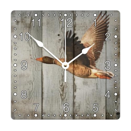 Vintage Wooden Wall Clock Rustic Barn Flying Wild Duck Large Wall Clocks Battery Operated 12 Inch Clock Silent Modern Decor for Office School Bathroom - color: Style-4, size: 12x12 in