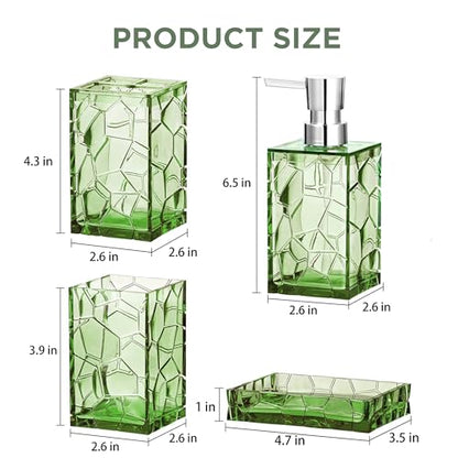 HBlife Bathroom Accessories Set, Acrylic Bathroom Counter Set of 4 | Boho acrylic bathroom decor, 4-pc: holder, soap, tumbler, dish, Easy-clean & rustproofd, Ideal housewarming gift - style: Green