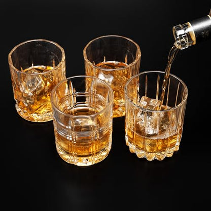 KANARS Old Fashioned Whiskey Glasses 3 Designs Bourbon Glass 10 oz Set | Ultra Clear Crystal Rocks Barware with Luxury Box for Scotch Irish Whisky Rum Cocktail Men Gift - color: Set of 4