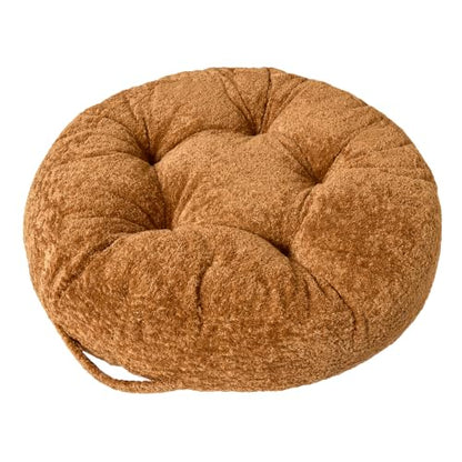 Floor Cushion Pillow, Portable Large | Meditation Adult Sitting Pillow with Handle for Tatami, Living Room & Yoga (1, Round, Brown, 22 x 22 x 6 inches) - color: Round, Brown