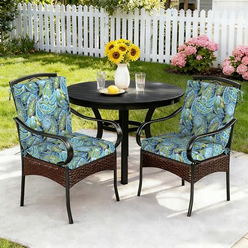 DYTXIII Outdoor Midback Chair Cushions Set of 2-20"x17" Water Repellent & Fade-Resistant Patio Seat Cushions with High-Resiliency Foam, Non-Slip Ties for Dining, Balcony Furniture-Paisley Lapis - color: Paisley Lapis
