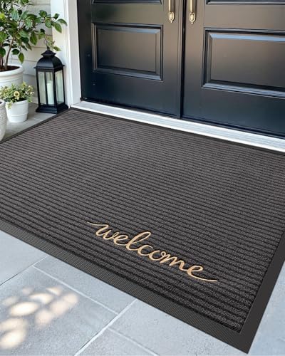 DEXI Front Door Mat Outside Entrance 48x72 Welcome Rubber Entry Doormat | Non Slip Outdoor Use Trap Dirt and Moisture Easy Clean Low Profile for Inside House Floor Entryway Exterior Patio - color: Welcome Grey, size: 48" x 72" (Rectangular)