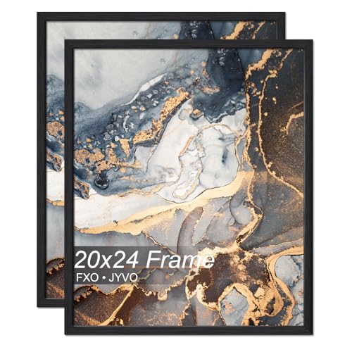 Fxojyvo 20x24 Frame Set of 2 Black Engineered Wood Horizontally/Vertically | Light Weight Multi-Pack 20 x 24 Inch Black Wood-grain Picture Frame for 20by24 Photo Wall Hanging-2 Packs|Black|20x24 - color: Black, size: 20x24
