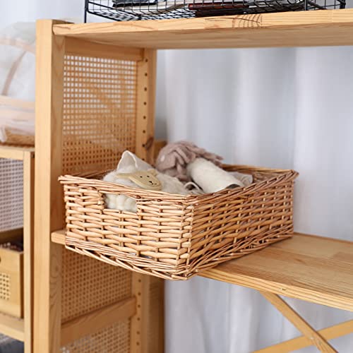 YAHUAN Rectangular Wicker Storage Basket Woven Rattan Basket with Handle, Baskets for Organizing Bathroom,Bedroom,Living room,Pantry (Wicker) | Wicker Storage Basket Woven Rattan Basket with Handle, Baskets for Organizing Bedroom,Living room,Pantry - colo