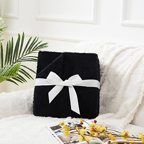 Super Soft Knit Throw Blanket Twin Size Black-Lightweight Plush Fuzzy Fluffy Warm Cozy Blankets and Throws for Sofa Bed All Season Use, 60x80 inches - color: Black, size: Twin(60"x80")