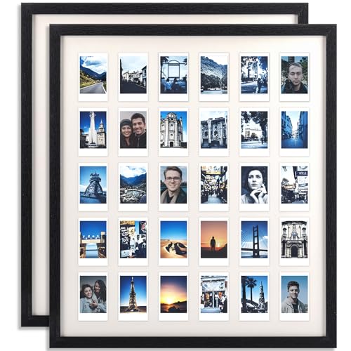 2pcs 2 x 3 Multi Pictures Collage Frame Wall Decor with 30 Openings | Hanging Mini Film Photo Wall Frames, Black Wood, 18.5 x 21 Inches, Wall Decoration Gifts for Display Birthday Wedding - color: Black, size: 2 Pcs