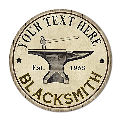 Chico Creek Signs Your Name Blacksmith Personalized Round Metal Sign Wall Décor Workshop Garage Art Wall Décor Tin Gift 14" Round 100140048001 - size: 14in Round-Matte