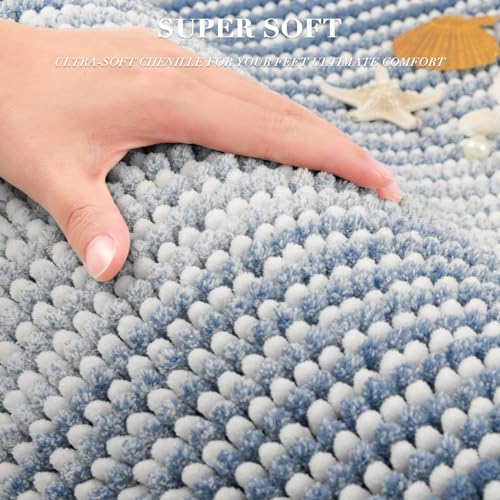 Bathroom Rugs Sets 3 Piece, Toilet Rugs U-Shaped Contour Bath Mat Set, Long Striped Absorbent Non Slip Chenille Shower Mat, Fog Blue - color: Fog Blue, size: 20"x47"+16"x24"+ U Shape 20"x24"