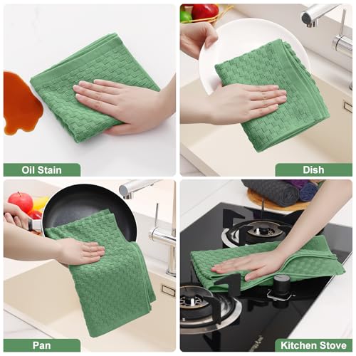 Homaxy 100% Cotton Terry Kitchen Towels(15" x 25", 6 Pack), Grass Green | Soft and Super Absorbent Dish Towels, 380 GSM Reusable Tea Towel with Hanging Loop, Pineapple Grid Designed - color: Grass Green, size: 15 x 25 - 6 Pack