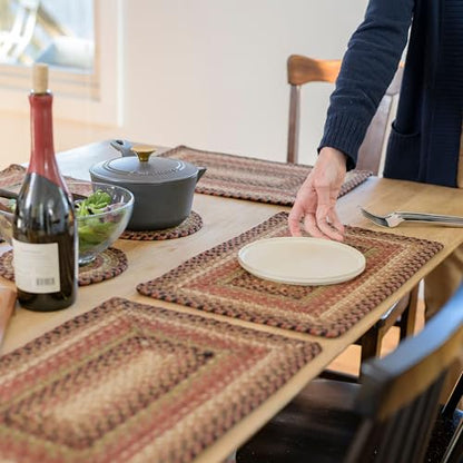 Homespice Gingerbread Jute Braided Placemats, Rect 13x19 Set of 6 | Brown Protects Tabletop in Style and Everyday and Holiday Table Mats, Rich Colors, Reversible, Durable and Easy to Clean - color: Gingerbread