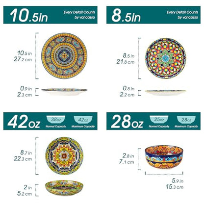vancasso 24-Piece Dinnerware Sets,Plates & Bowls Sets Service for 6, Bohemian Porcelain Dishes Set for 6, Kitchen Dinner Set,Microwave & Dishwasher Safe, Scratch Resistant,Series KRVI - size: Service for 6 (24 Pcs)