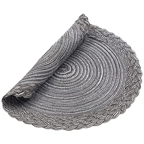 SHACOS Round Placemats Set of 6 Woven Round Table Mats 15 inch Braided Border Washable Cotton Polyester Circle Place Mats, Gray (Pack of 2) - color: Gray, size: 6 pieces (Pack of 2)