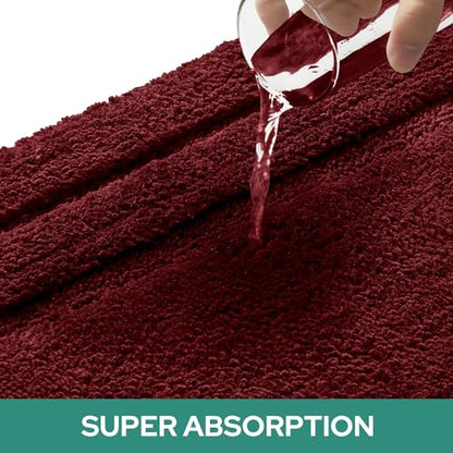 HOMEIDEAS Bathroom Rugs Sets 2 Piece, Super Soft and Absorbent Non Slip Microfiber U-Shaped Toilet Bath Mat Set (20"x32"+U20 x24, Burgundy Red) - color: Loop- Burgundy Red, size: 1'8" x 2'8" (20"x32"+U Shape 20"x24")