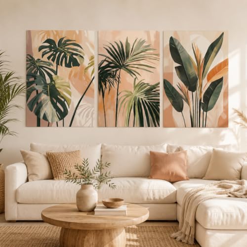 3Pcs Abstract Tropical Poster Wall Art,Boho Palm Tree Picture Wall Decor | Large Plant Canvas Print Artwork,for Living Room,Bathroom,Bedroom Home Decoration,12x16in,Unframed - color: palm, size: 16"L x 12"W