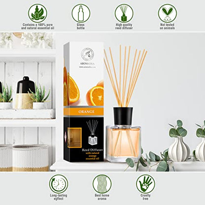 Orange Diffuser 6.8 Fl Oz - Fresh Room - Long Lasting Fragrance - Scented Reed Diffuser - Diffuser Gift Set - Best for Aromatherapy - Home