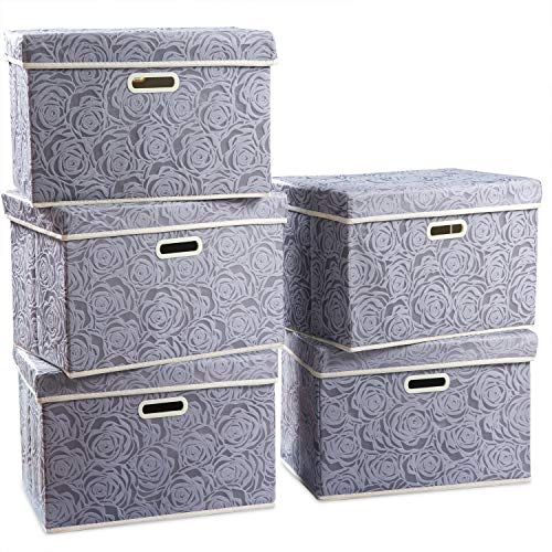 Large Storage Boxes with Lids [5-Pack] Fabric Decorative Storage Bins Cubes Organizer Containers Baskets with Handles for Closet Grey 17.5x11.8x11.8 In For 6+ Year Old Boys and Girls - color: Gray, size: Large(5-Pack)